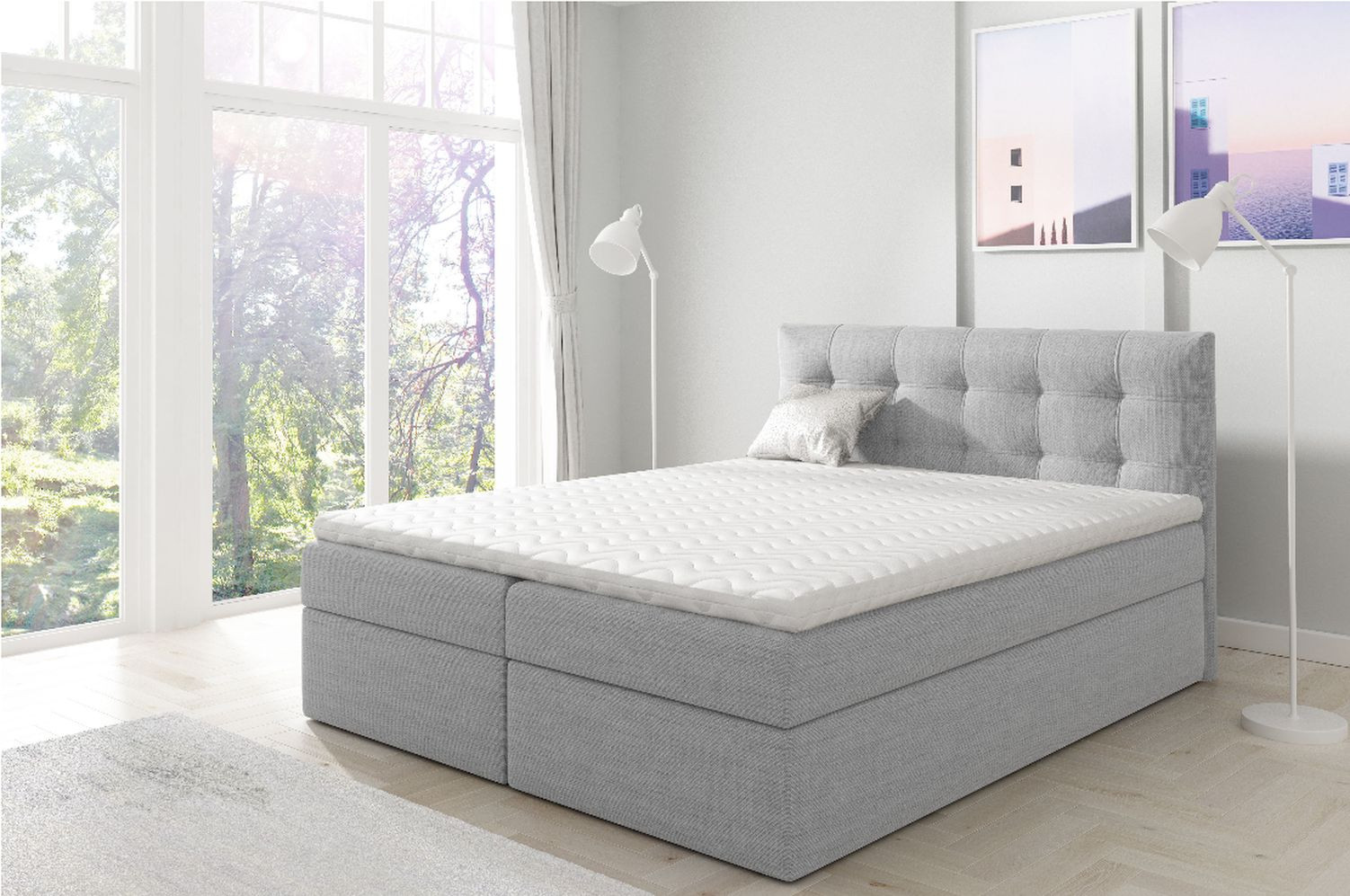 IVANA 1 kárpitozott boxspring ágy 180x200 - szürke + INGYENES topper