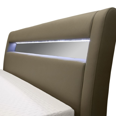 LEXI kárpitozott ágy tárolóval és világítással, fehér ökobőr, 180x200