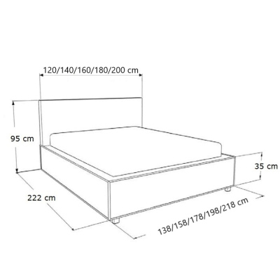 LEXI kárpitozott ágy tárolóval és világítással, szürke ökobőr, 180x200
