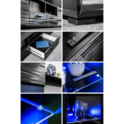 KARMELA nappali szekrénysor LED-világítással - fekete / Sahara fólia