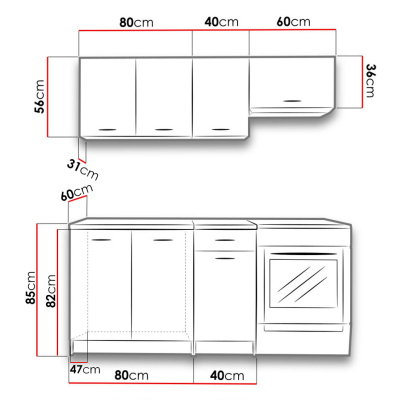 MILLA konyhabútor szett 120/180 cm - sonoma tölgy / bézs