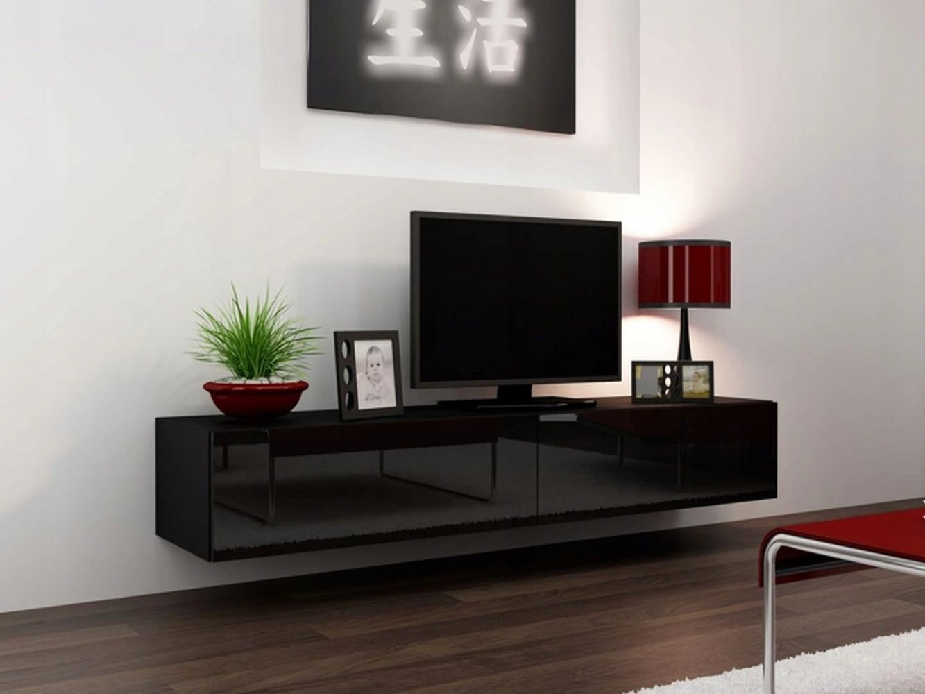 ASHTON 180 TV asztal - csillogó fekete