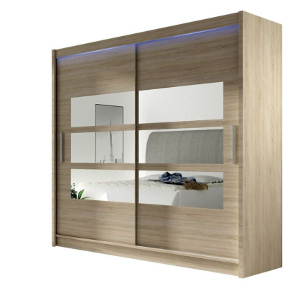 FLORENCIO 3 gardróbszekrény 180 cm tükörrel és LED világítással - sonoma tölgy