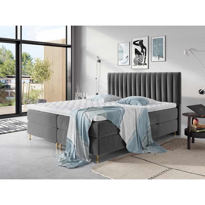 CANDICE boxspring ágy 180x200 - szürke + INGYENES topper