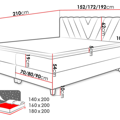CAITLYN boxspring ágy 140x200 - szürke + INGYENES topper