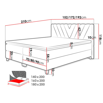 CAITLYN boxspring ágy 160x200 - szürke + INGYENES topper