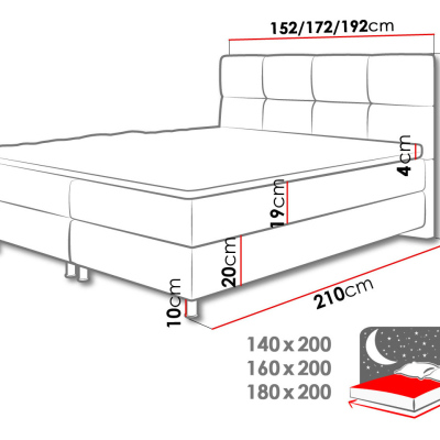 CAMRIN boxspring ágy 140x200 - szürke + INGYENES topper