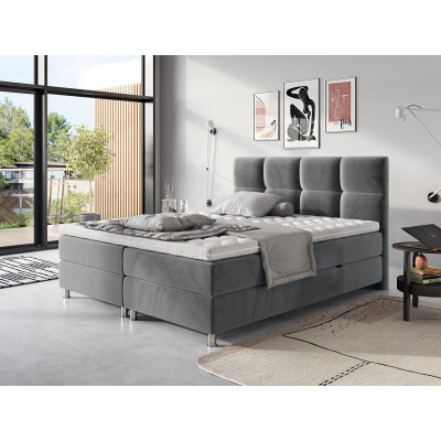 CAMRIN boxspring ágy 140x200 - szürke + INGYENES topper