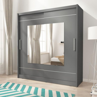 MARVAN 9 gardróbszekrény tükörrel 200 cm - grafit