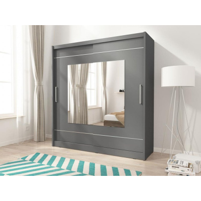 MARVAN 9 gardróbszekrény tükörrel 200 cm - grafit