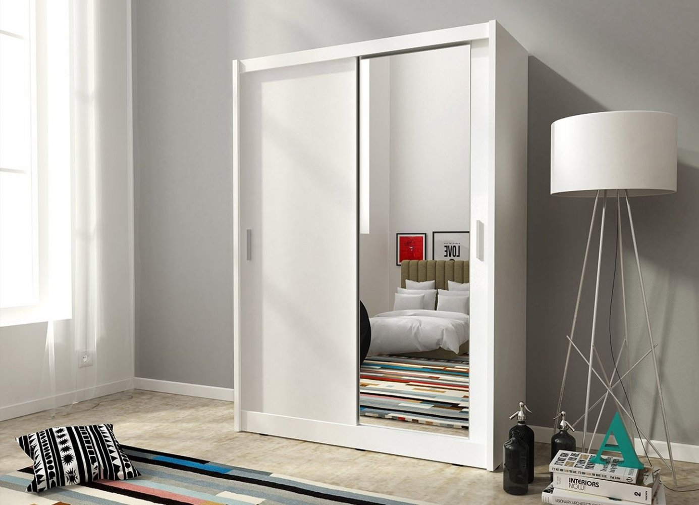 MARVAN üvegszekrény tükörrel 130 cm - fehér