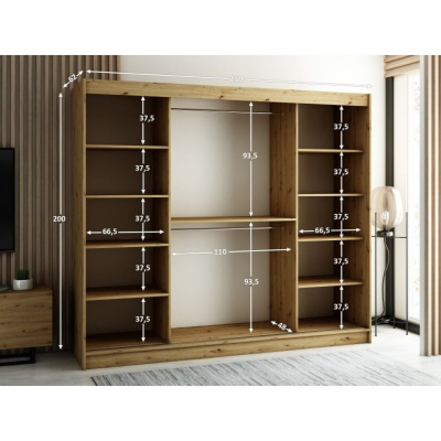LENOX 250 praktikus gardróbszekrény - artisan tölgy / fekete