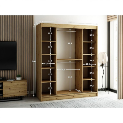 LENOX 2 180 praktikus gardróbszekrény - artisan tölgy / fekete