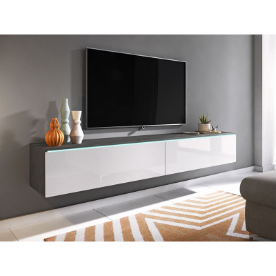WILLA D TV-szekrény LED-világítással 180 cm - matera / fényes fehér
