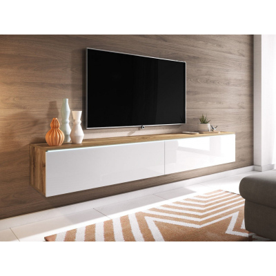 WILLA D TV-szekrény LED-világítással 180 cm - wotan tölgy / fényes fehér