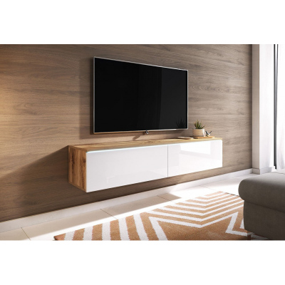 WILLA D TV-szekrény LED-világítással 140 cm - wotan tölgy / fényes fehér