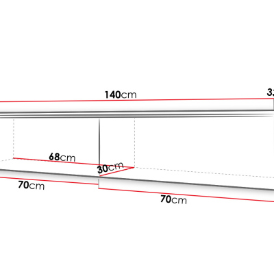 WILLA D TV-szekrény LED-világítással 140 cm - wotan tölgy / fényes fehér