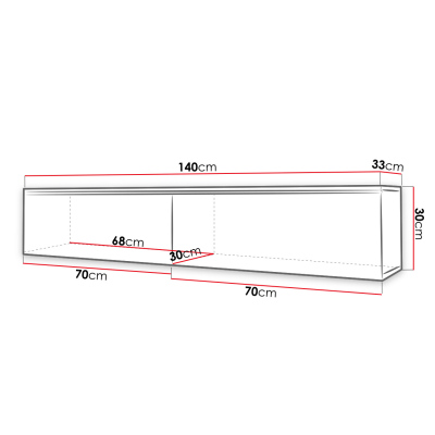 WILLA D TV-szekrény LED-világítással 140 cm - wotan tölgy / fényes fehér