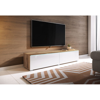 WILLA D TV-szekrény 140 cm - wotan tölgy / fényes fehér