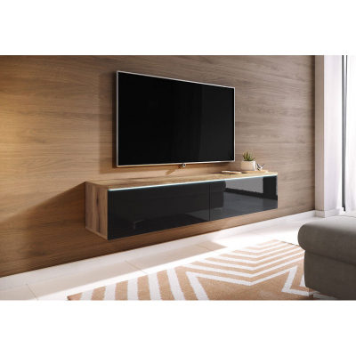 WILLA D TV-szekrény 140 cm - wotan tölgy / fényes fekete