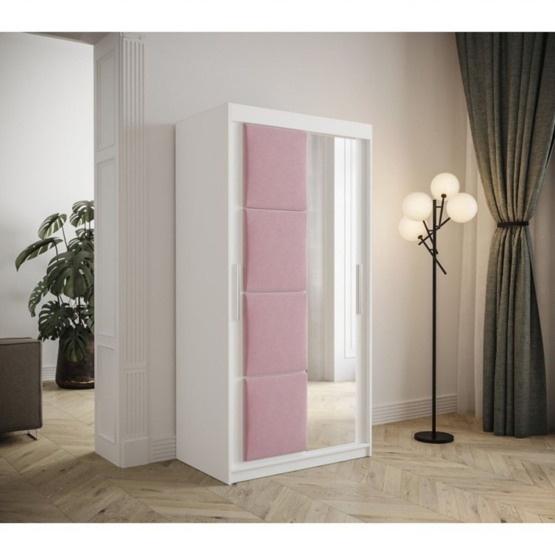 Tolóajtós gardróbszekrény 100 cm TALIA - fehér / rózsaszín