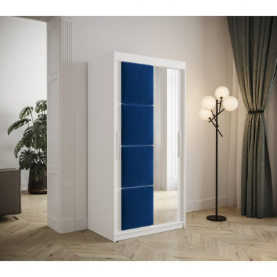 Tolóajtós ruhásszekrény 100 cm TALIA - fehér / kék