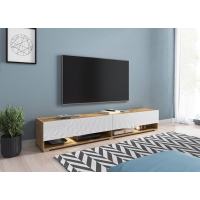 WILLA A TV-asztal 180 cm LED RGB világítással - wotan tölgy / fényes fehér