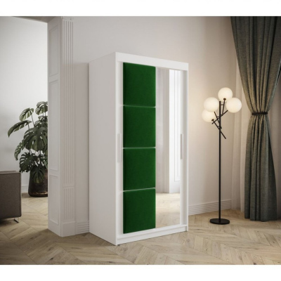 Tolóajtós ruhásszekrény 100 cm TALIA - fehér / zöld