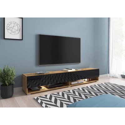 WILLA A TV-asztal 180 cm - wotan tölgy / csillogó fekete