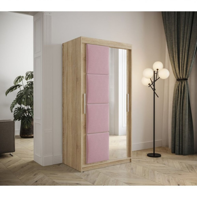 Tolóajtós gardróbszekrény 100 cm TALIA - sonoma tölgy / rózsaszín