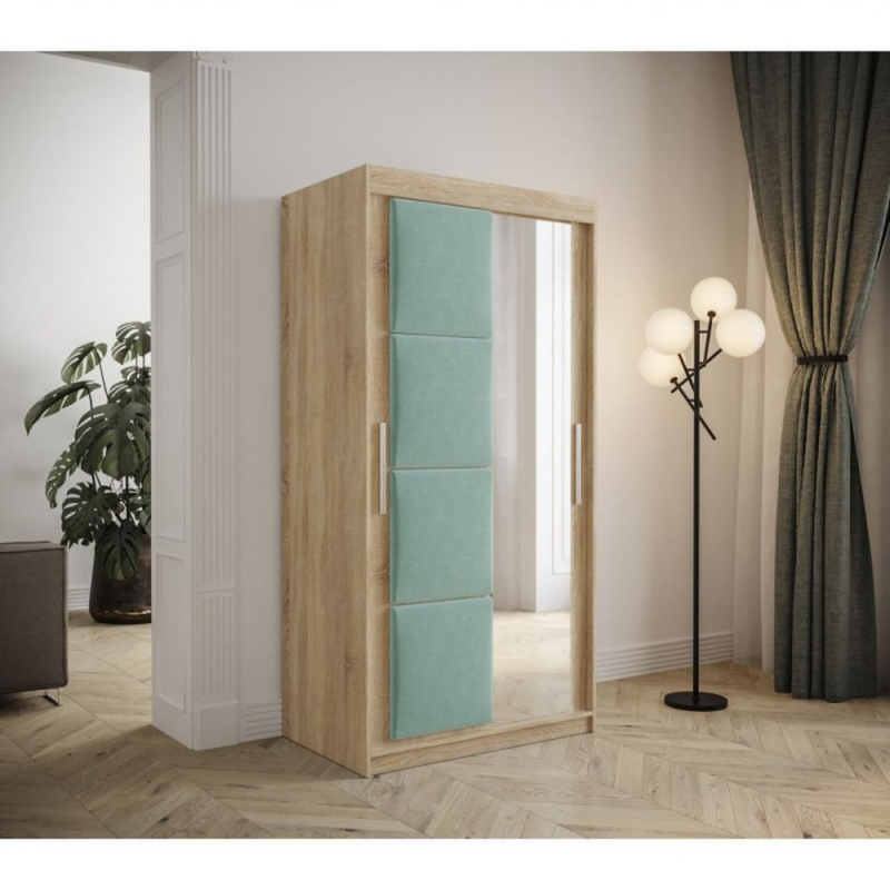 Tolóajtós gardróbszekrény 100 cm TALIA - sonoma tölgy / türkiz