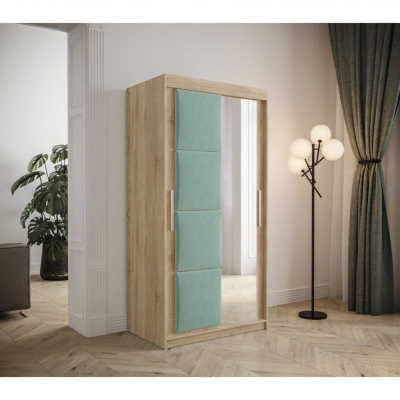 Tolóajtós gardróbszekrény 100 cm TALIA - sonoma tölgy / türkiz