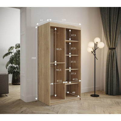 Tolóajtós gardróbszekrény 100 cm TALIA - sonoma tölgy / szürke