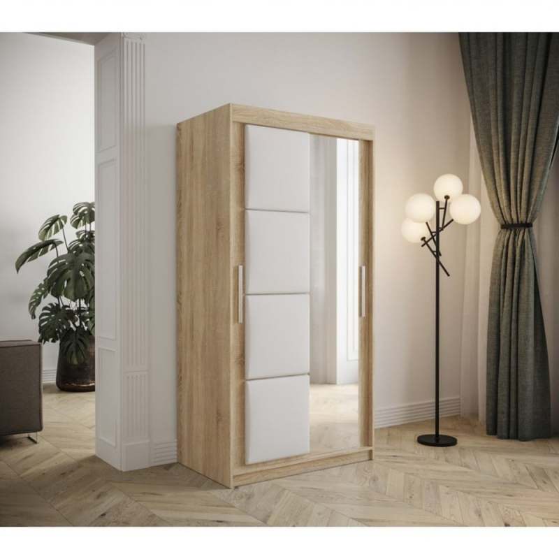 Tolóajtós gardróbszekrény 100 cm TALIA - sonoma tölgy / fehér