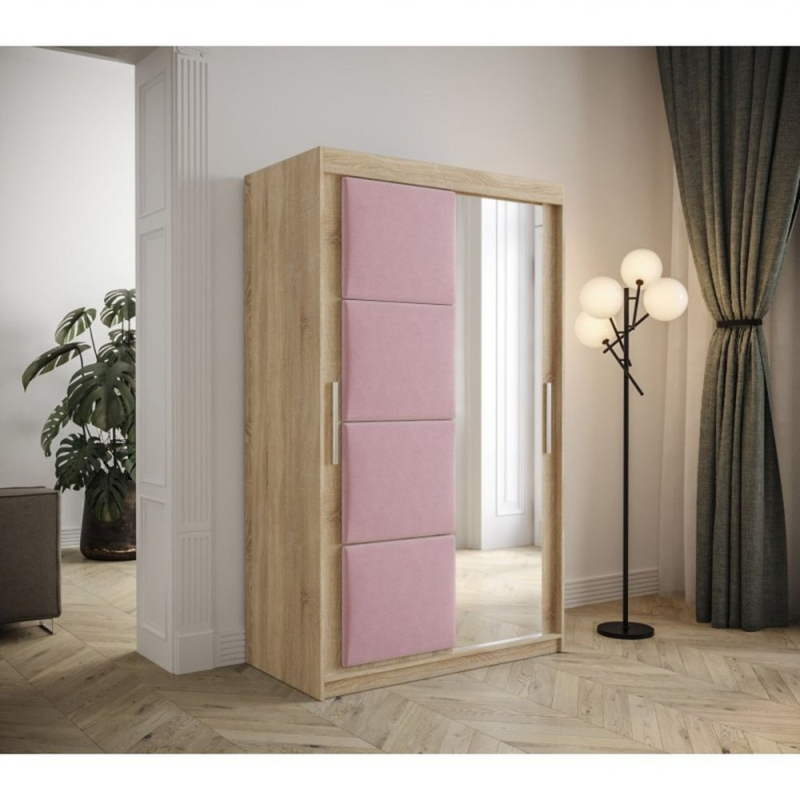 Tolóajtós gardróbszekrény 120 cm TALIA - sonoma tölgy / rózsaszín