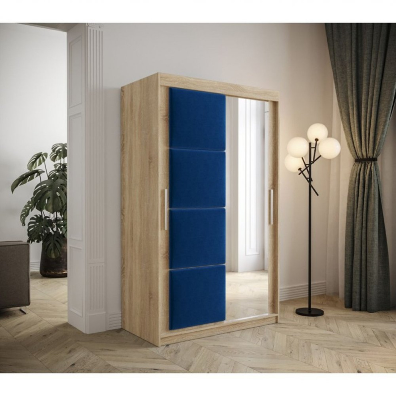 Tolóajtós gardróbszekrény 120 cm TALIA - sonoma tölgy / kék