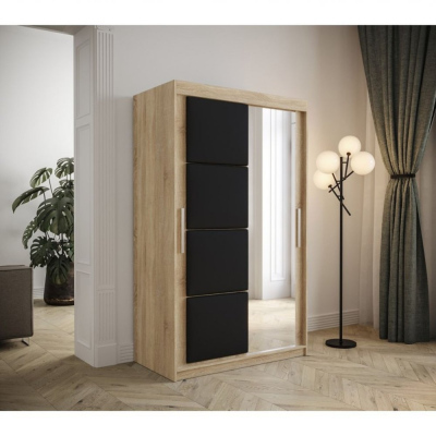 Tolóajtós gardróbszekrény 120 cm TALIA - sonoma tölgy / fekete