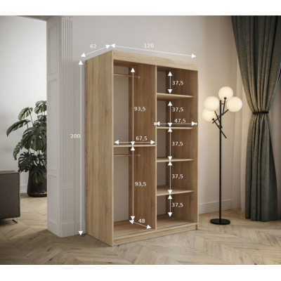 Gardróbszekrény tolóajtóval 120 cm TALIA - fehér / türkiz