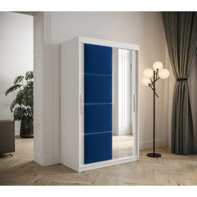Tolóajtós ruhásszekrény 120 cm TALIA - fehér / kék