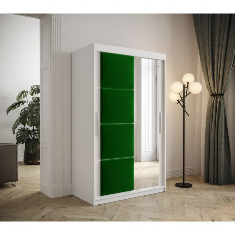 Tolóajtós ruhásszekrény 120 cm TALIA - fehér / zöld