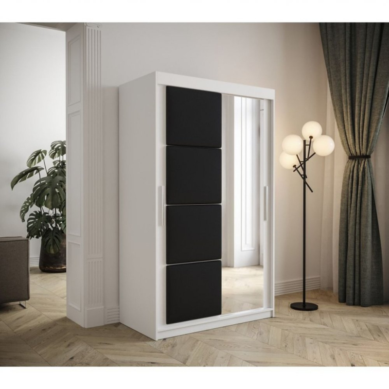 Tolóajtós ruhásszekrény 120 cm TALIA - fehér / fekete