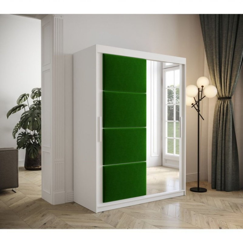 Tolóajtós ruhásszekrény 150 cm TALIA - fehér / zöld