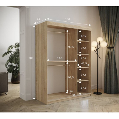 Tolóajtós ruhásszekrény 150 cm TALIA - fehér / zöld