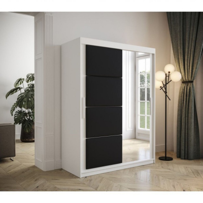 Tolóajtós ruhásszekrény 150 cm TALIA - fehér / fekete