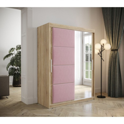 Tolóajtós gardróbszekrény 150 cm TALIA - sonoma tölgy / rózsaszín