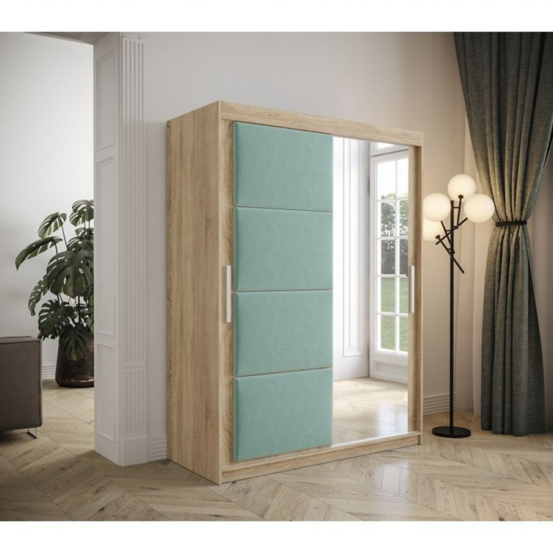 Tolóajtós gardróbszekrény 150 cm TALIA - sonoma tölgy / türkiz