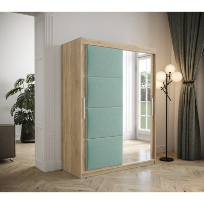 Tolóajtós gardróbszekrény 150 cm TALIA - sonoma tölgy / türkiz