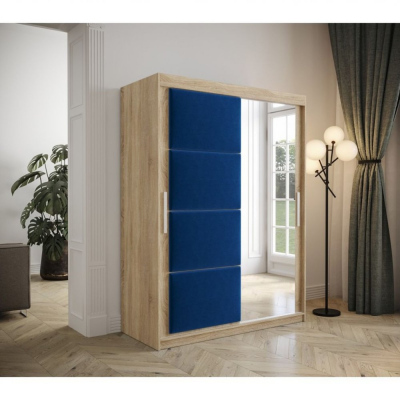 Tolóajtós gardróbszekrény 150 cm TALIA - sonoma tölgy / kék