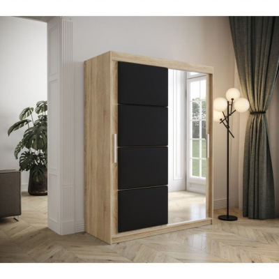 Tolóajtós gardróbszekrény 150 cm TALIA - sonoma tölgy / fekete
