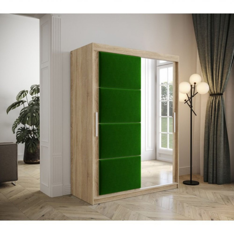 Tolóajtós gardróbszekrény 150 cm TALIA - sonoma tölgy / zöld